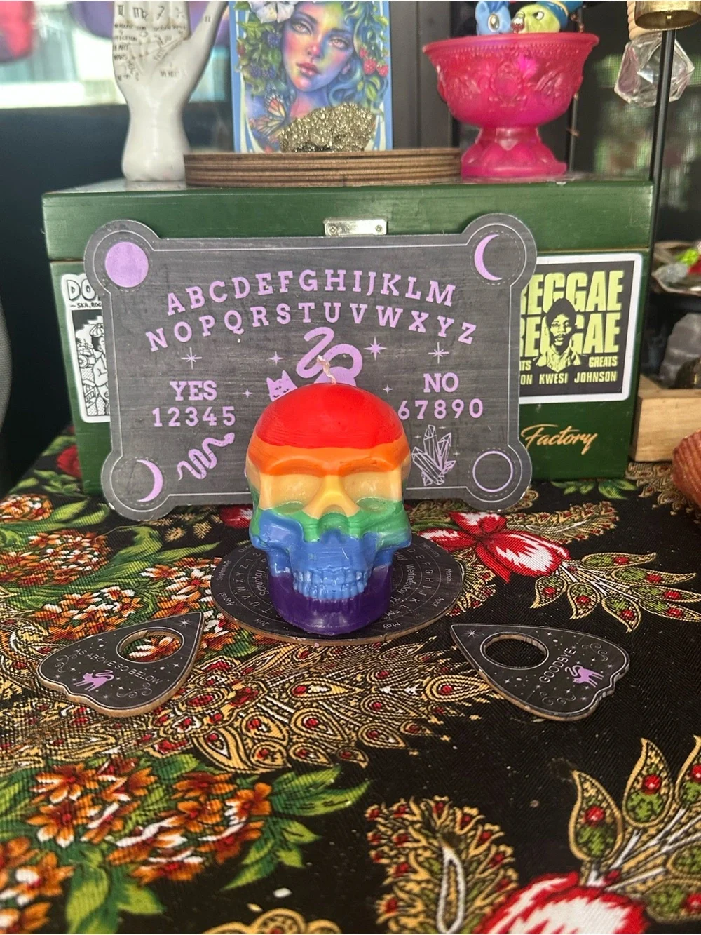 Rainbow Skull Candle